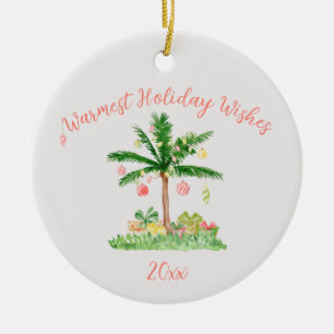 Tropical Christmas Lights Coral & Green Whimsical Ceramic Tree Decoration