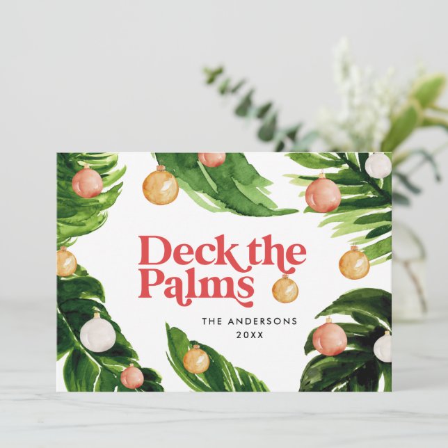 Tropical Christmas modern palm botanical stylish Holiday Card (Standing Front)