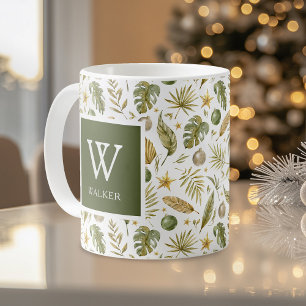 Tropical Christmas Monogram Name Coffee Mug