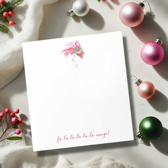 Tropical Christmas Notepads Pink Flamingo (Tropical Christmas pink flamingo notepad features watercolor art Victoria Grigaliunas DoTellABelle)