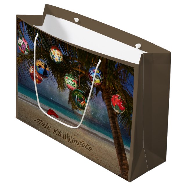Tropical Christmas Ornaments Large Gift Bag (Front Angled)