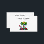 Tropical Christmas Palm Tree Business Card<br><div class="desc">Business card with a seasonal holiday image. A tropical palm tree decorated in festive lights with a star on top. A giant red and white candy cane sticking out of the sand. Christmas presents under the tree. Whimsical and fun.</div>