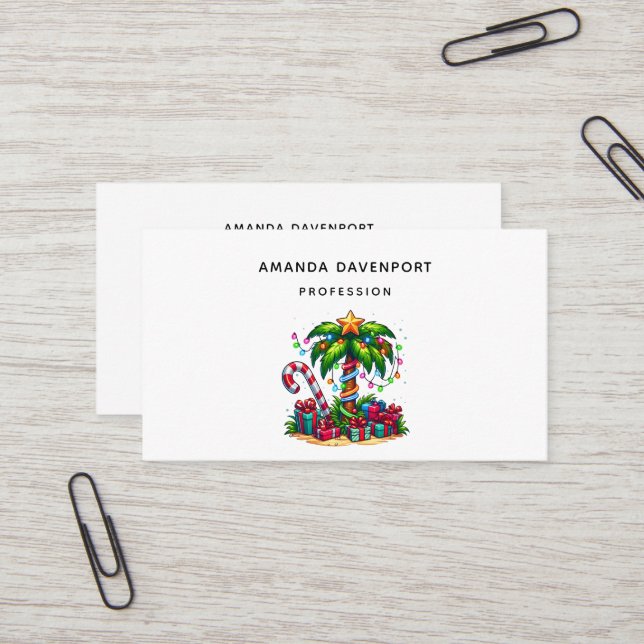 Tropical Christmas Palm Tree Business Card (Front/Back In Situ)