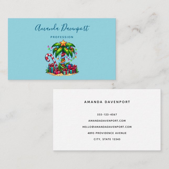Tropical Christmas Palm Tree Business Card (Front/Back)