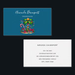 Tropical Christmas Palm Tree Business Card<br><div class="desc">Business cards with a seasonal holiday image. A tropical palm tree decorated in festive lights with a star on top. A giant red and white candy cane sticking out of the sand. Christmas presents under the tree. Whimsical and fun.</div>
