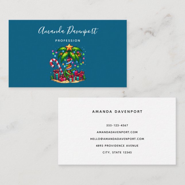 Tropical Christmas Palm Tree Business Card (Front/Back)