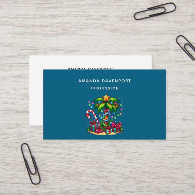 Tropical Christmas Palm Tree Business Card (Front/Back In Situ)