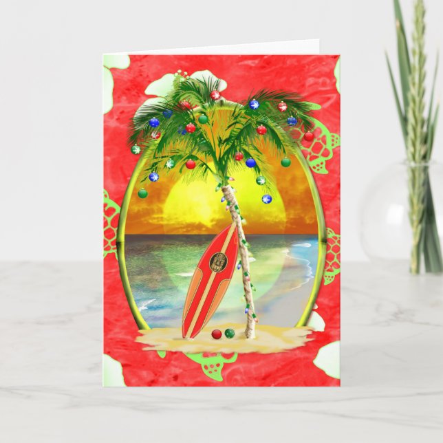 Tropical Christmas Palm Tree Holiday Card (Front)