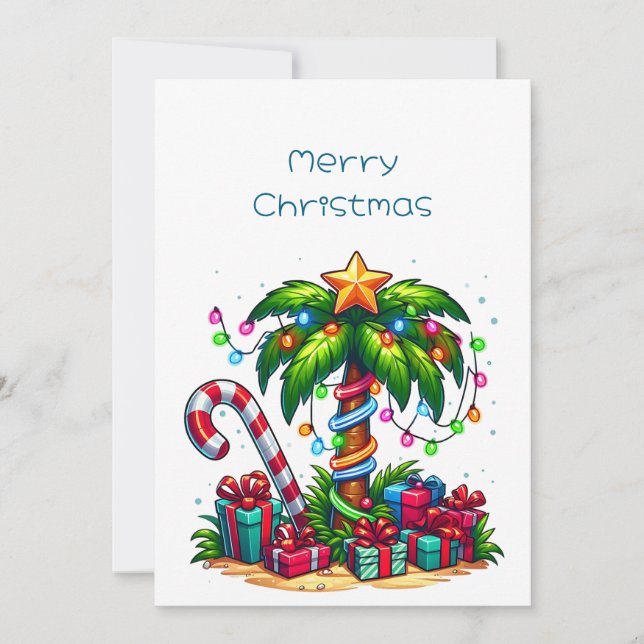 Tropical Christmas Palm Tree Holiday Card (Front)