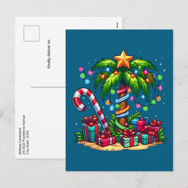 Tropical Christmas Palm Tree Holiday Postcard (Front/Back)