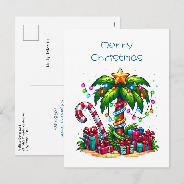 Tropical Christmas Palm Tree Holiday Postcard (Front/Back)