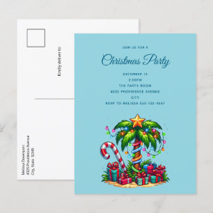 Tropical Christmas Palm Tree Invitation Postcard