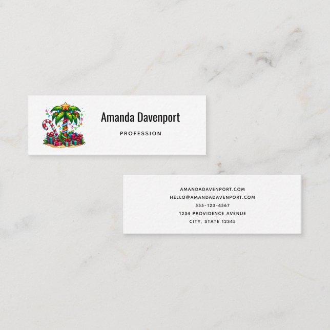 Tropical Christmas Palm Tree Mini Business Card (Front/Back)