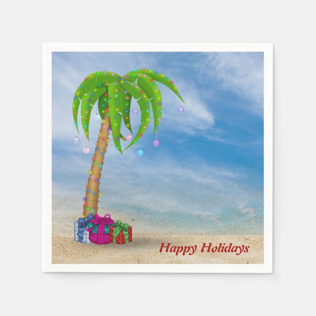 tropical Christmas palm tree on beach Napkin (Front)