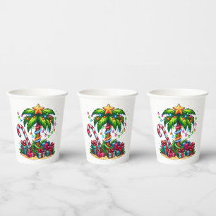 Tropical Christmas Palm Tree Paper Cups