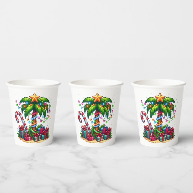 Tropical Christmas Palm Tree Paper Cups (Multi)
