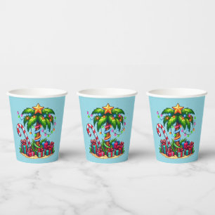 Tropical Christmas Palm Tree Paper Cups