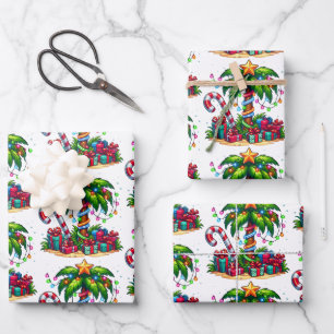 Tropical Christmas Palm Tree Pattern Wrapping Paper Sheet