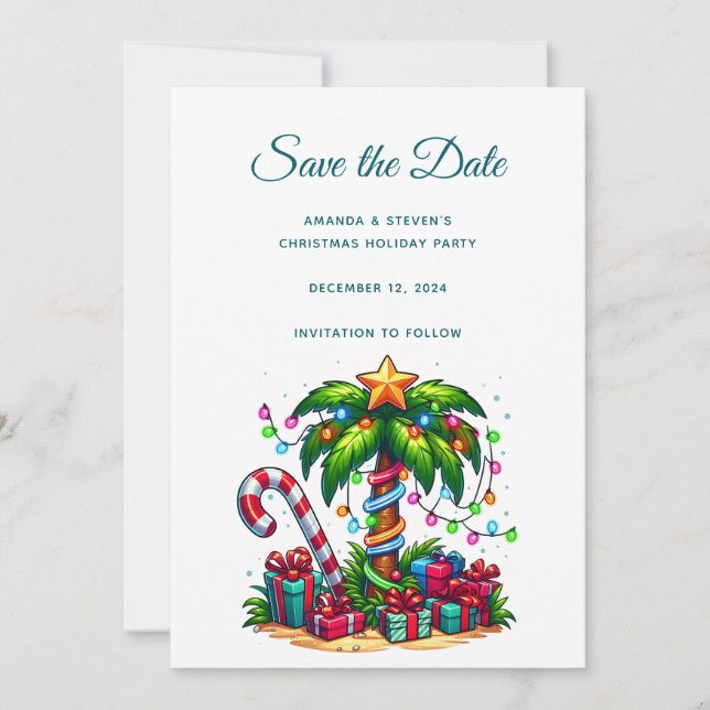 Tropical Christmas Palm Tree Save The Date (Front)