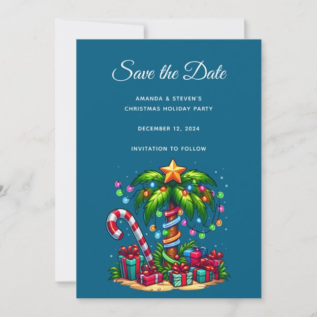 Tropical Christmas Palm Tree Save The Date (Front)