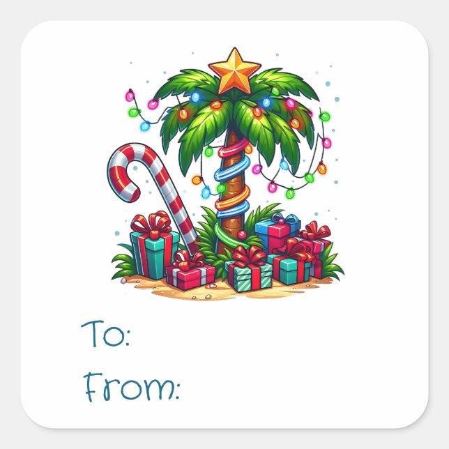 Tropical Christmas Palm Tree Square Sticker (Front)