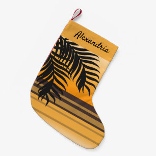 Tropical Christmas Palm Tree Sunset Beach House Small Christmas Stocking
