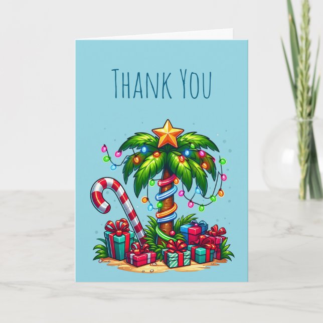 Tropical Christmas Palm Tree Thank You Card (Front)