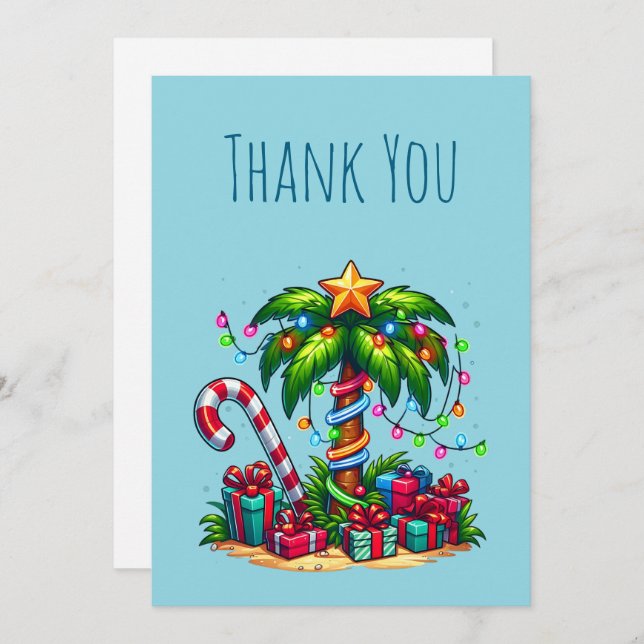 Tropical Christmas Palm Tree Thank You Card (Front/Back)