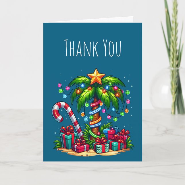 Tropical Christmas Palm Tree Thank You Card (Front)