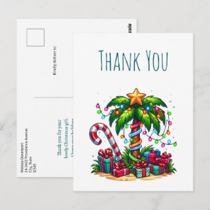 Tropical Christmas Palm Tree Thank You            Postcard