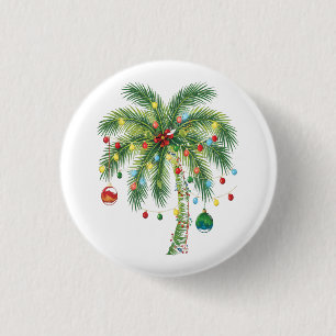 Tropical Christmas Palm Tree with Lights and Ornam 3 Cm Round Badge