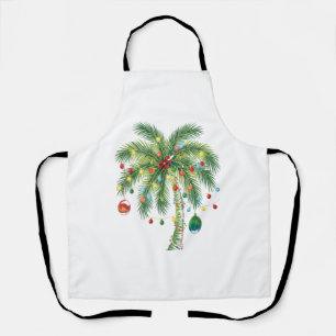 Tropical Christmas Palm Tree with Lights and Ornam Apron