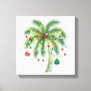 Tropical Christmas Palm Tree with Lights and Ornam Canvas Print