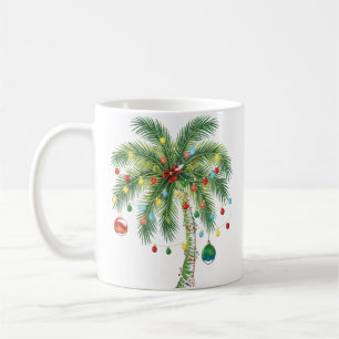 Tropical Christmas Palm Tree with Lights and Ornam Coffee Mug