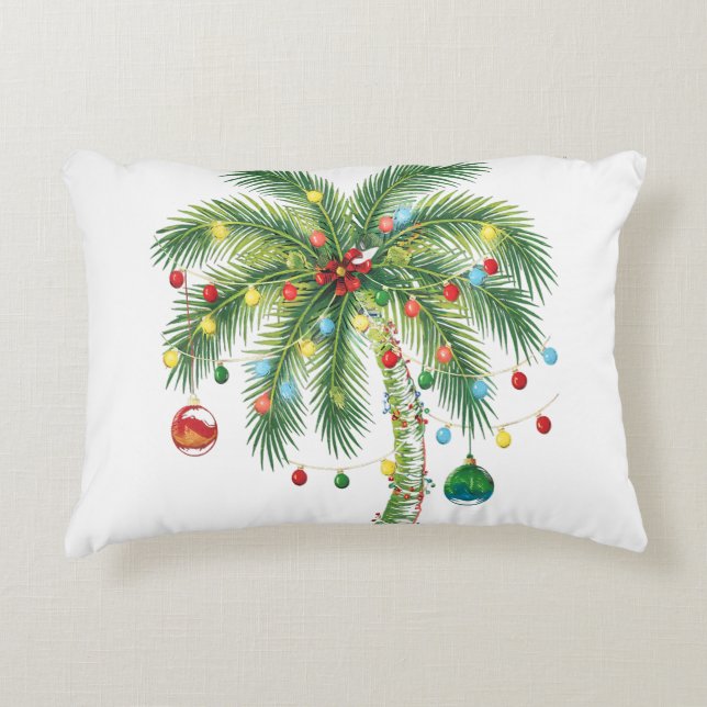 Tropical Christmas Palm Tree with Lights and Ornam Decorative Cushion (Front)