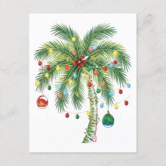 Tropical Christmas Palm Tree with Lights and Ornam Enclosure Card