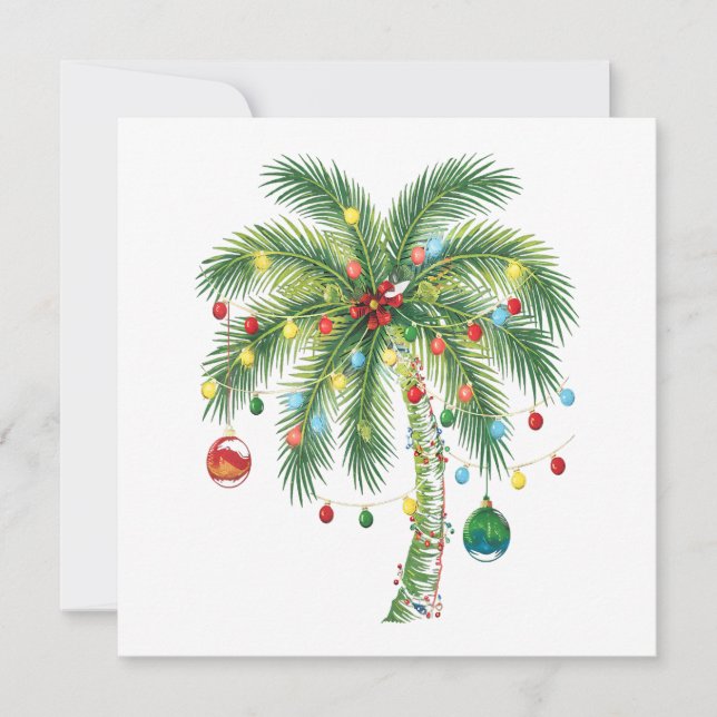 Tropical Christmas Palm Tree with Lights and Ornam Invitation (Front)