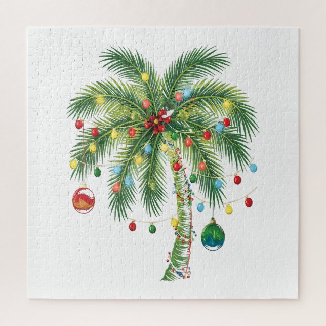 Tropical Christmas Palm Tree with Lights and Ornam Jigsaw Puzzle (Vertical)
