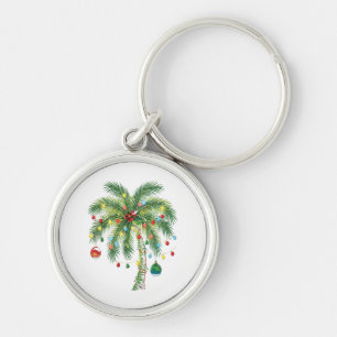 Tropical Christmas Palm Tree with Lights and Ornam Key Ring