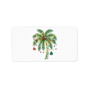 Tropical Christmas Palm Tree with Lights and Ornam Label