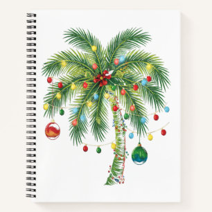 Tropical Christmas Palm Tree with Lights and Ornam Notebook