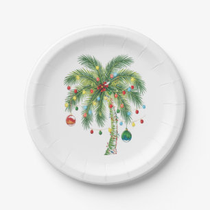 Tropical Christmas Palm Tree with Lights and Ornam Paper Plate