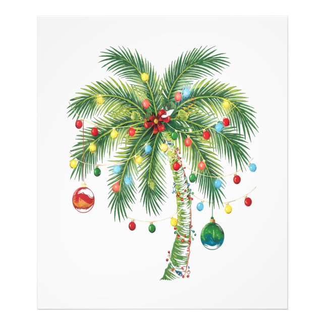 Tropical Christmas Palm Tree with Lights and Ornam Photo Print (Front)