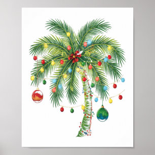 Tropical Christmas Palm Tree with Lights and Ornam Poster
