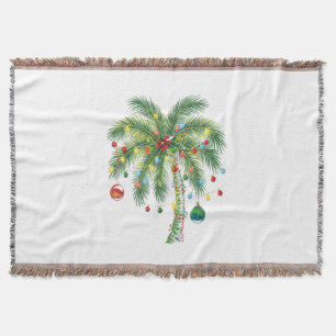 Tropical Christmas Palm Tree with Lights and Ornam Throw Blanket