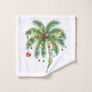 Tropical Christmas Palm Tree with Lights and Ornam Wash Cloth