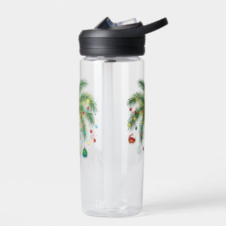 Tropical Christmas Palm Tree with Lights and Ornam Water Bottle