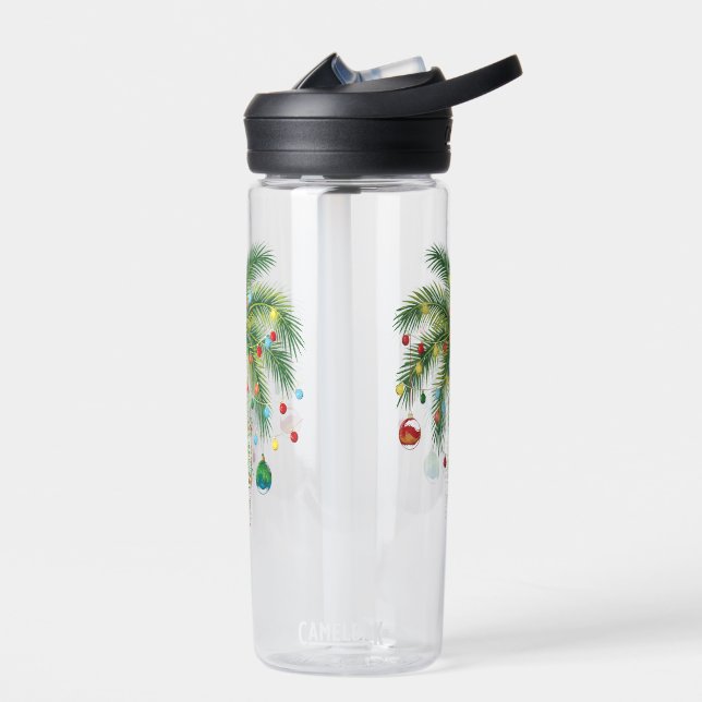 Tropical Christmas Palm Tree with Lights and Ornam Water Bottle (Left)