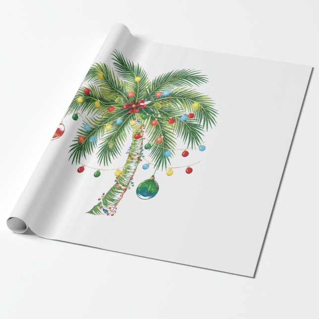 Tropical Christmas Palm Tree with Lights and Ornam Wrapping Paper (Unrolled)