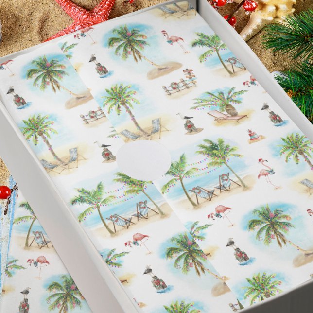 Tropical Christmas Palm Trees Beach Tissue Paper (Creator Uploaded)